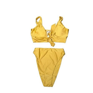 NWT Joyfolie Mia Joy Nikki Two Piece High Cut swim suit Citron Gold